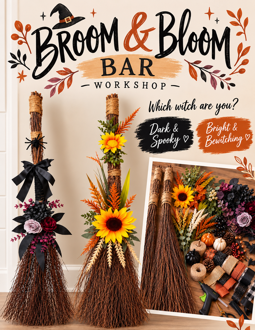Broom & Bloom Bar Workshop (Wednesday, October 21st @ 6pm)